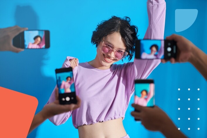 Girl dancing for multiple phones
