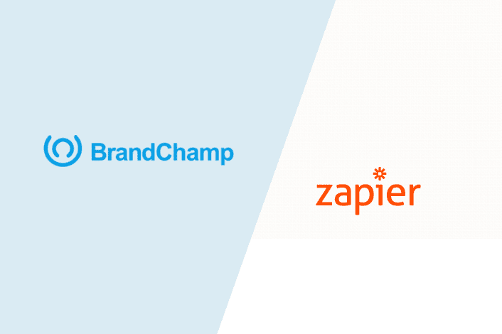 BrandChamp and Zapier logos side by side, representing new integration capabilities